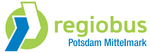 Logo von regiobus Potsdam Mittelmark mit grünem und blauem Schriftzug und einem grafischen Symbol.
